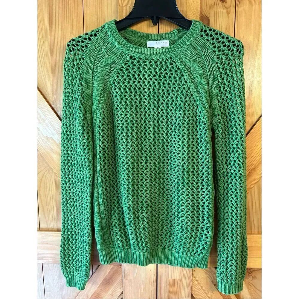 Kenar Green Openwork Knit Sweater Size Medium (4931)